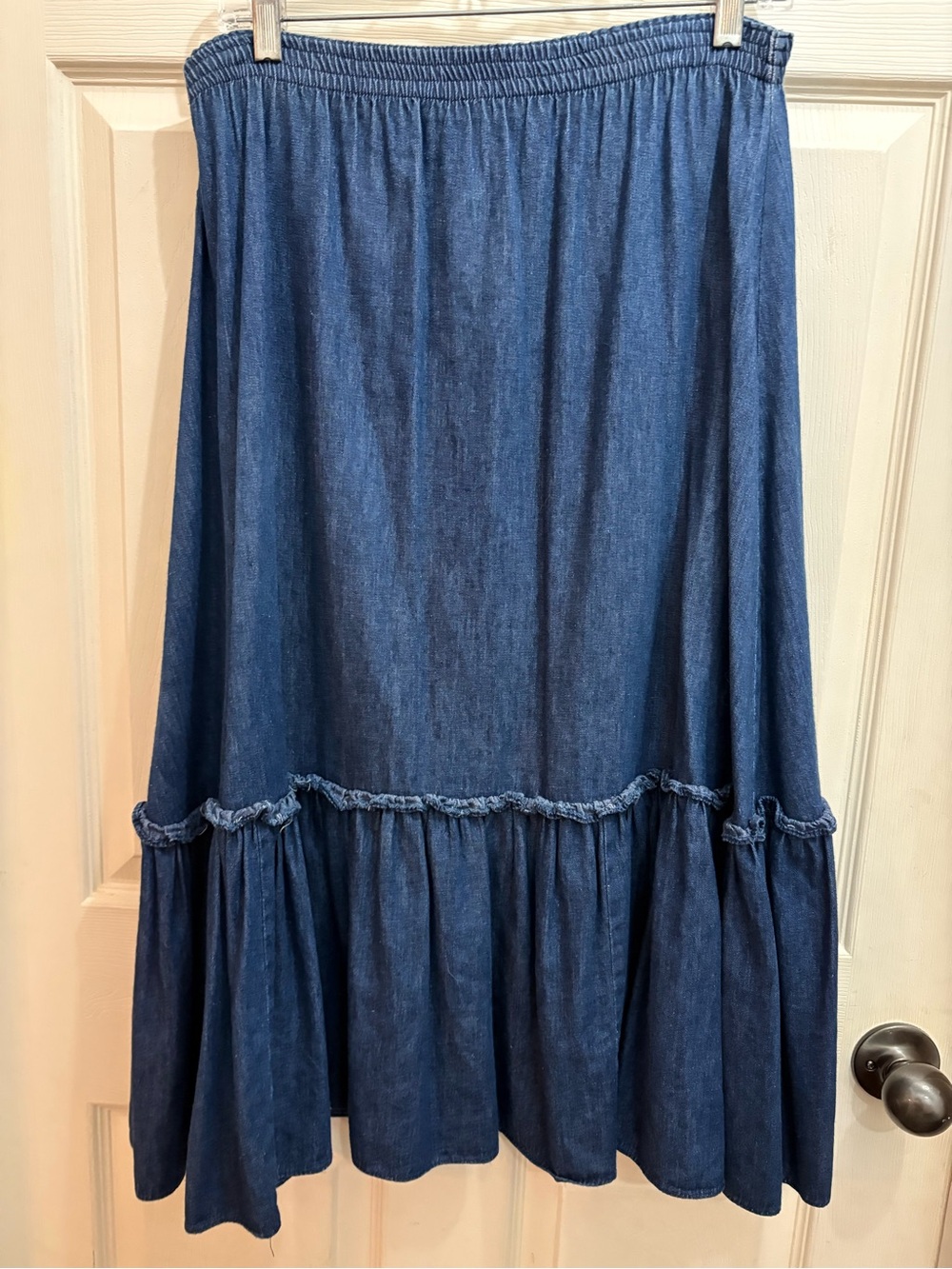 Vintage made in USA Denim Tiered Midi Skirt in Blue
